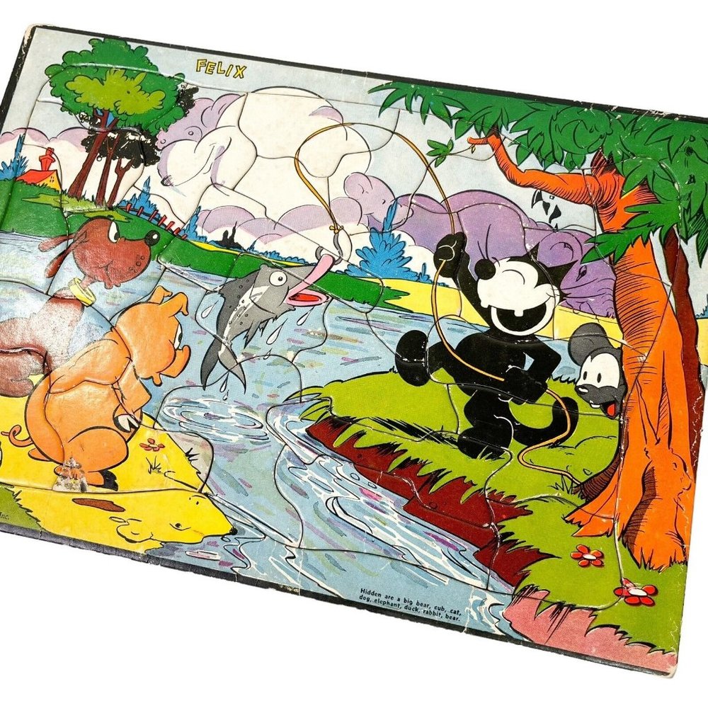 Vintage Puzzle Felix the Cat Felix Fishing- Built Rite Sta-n-Place Inlaid - Picture 2 of 4
